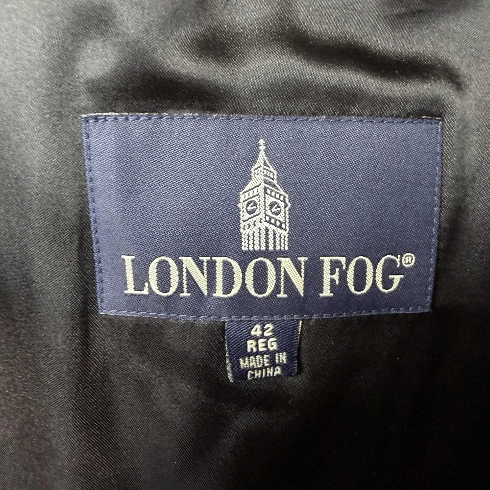 London Fog Coat Mens 42 Black Trench Belted Lined Water Resistant Classic